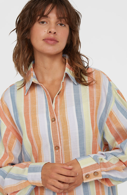 Beach Vintage Long Shirt Women Vintage Stripe