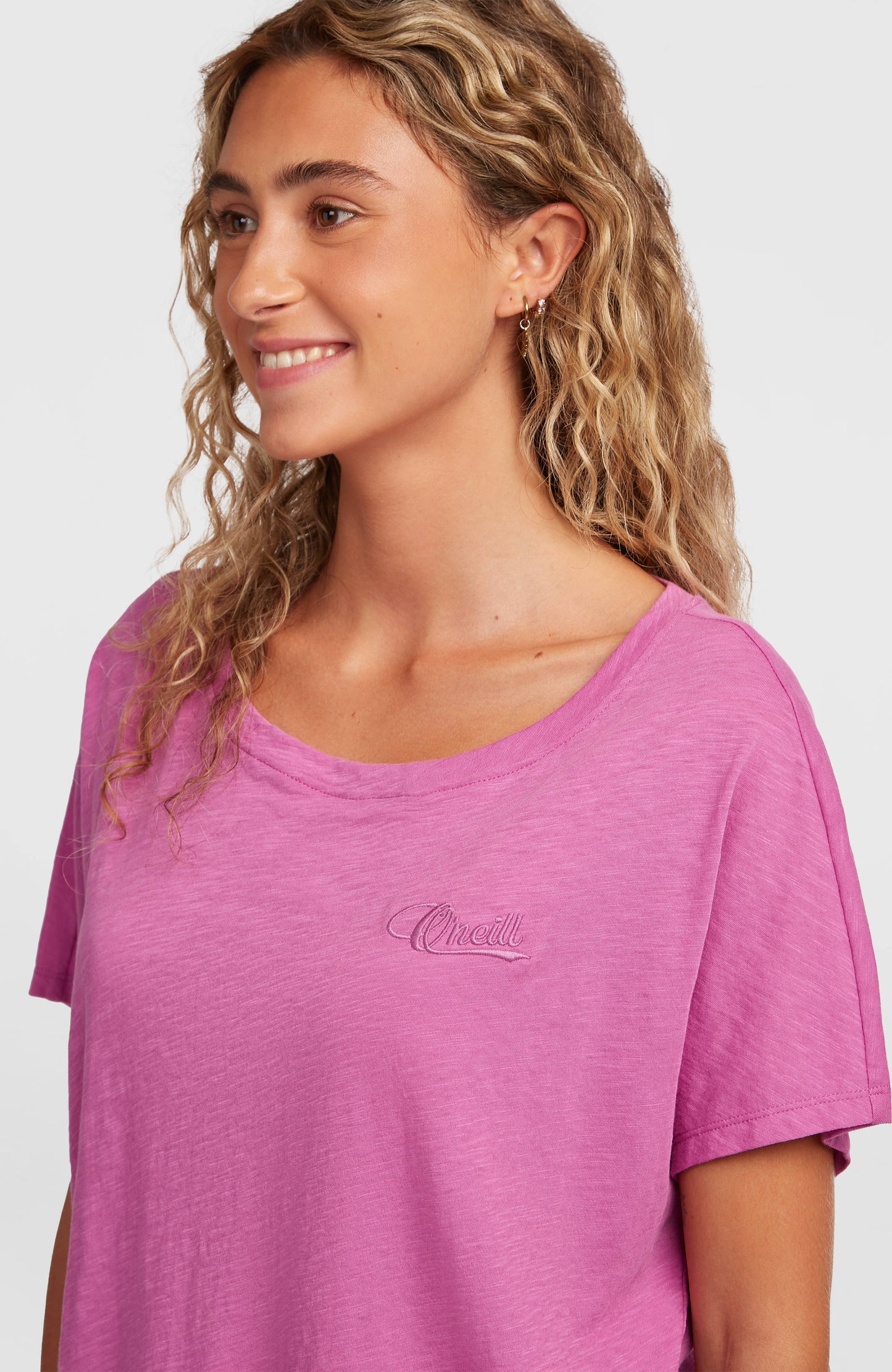 Essentials O'Neill Script Scoop Neck T-Shirt Women Electric Fuschia