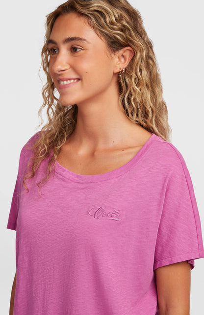 Essentials O'Neill Script Scoop Neck T-Shirt Women Electric Fuschia