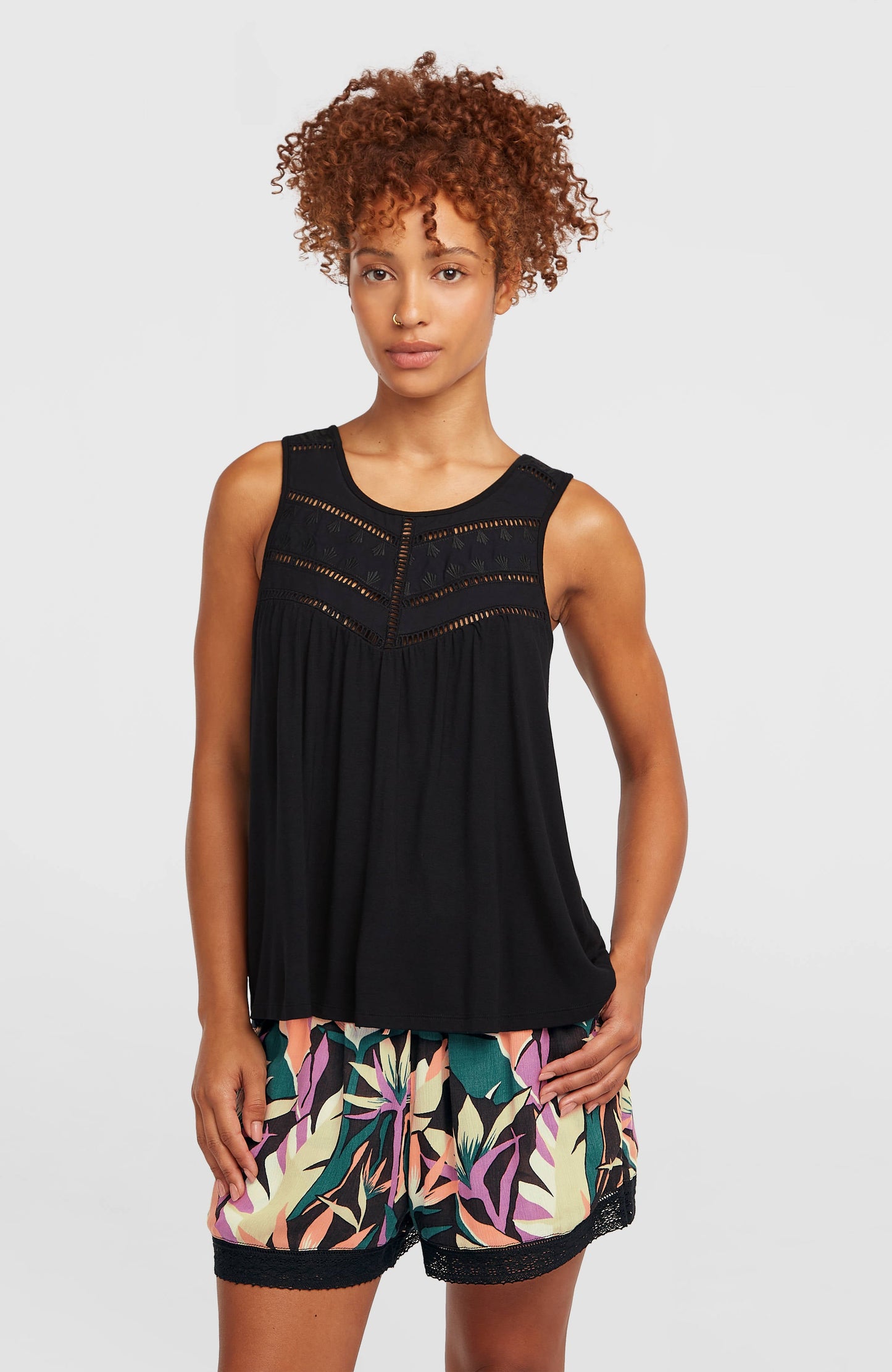 Essentials Tokeena Embroidery Tank Women Black Out
