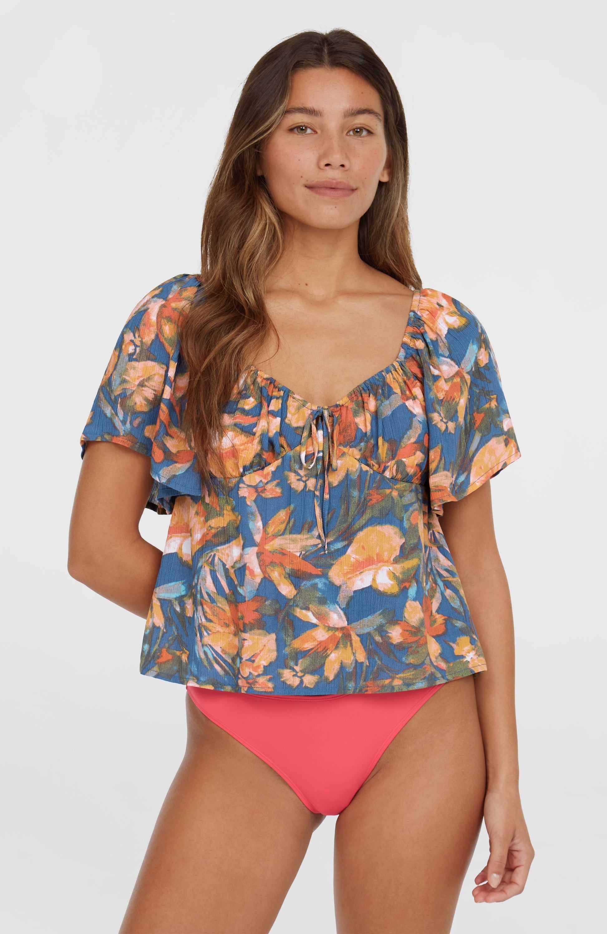Huges Woven Top Women Blue Painted Tropics