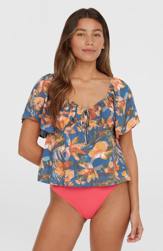 Huges Woven Top Women Blue Painted Tropics