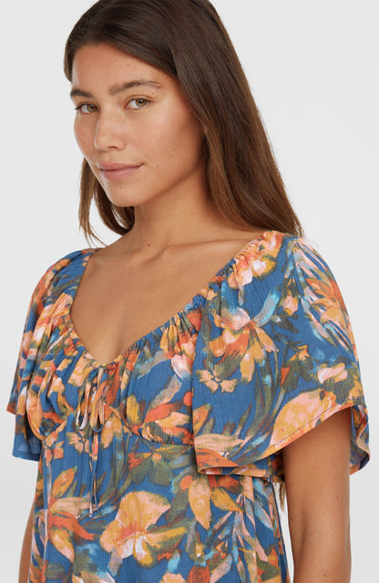 Huges Woven Top Women Blue Painted Tropics