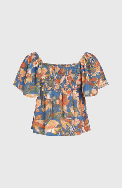 Huges Woven Top Women Blue Painted Tropics