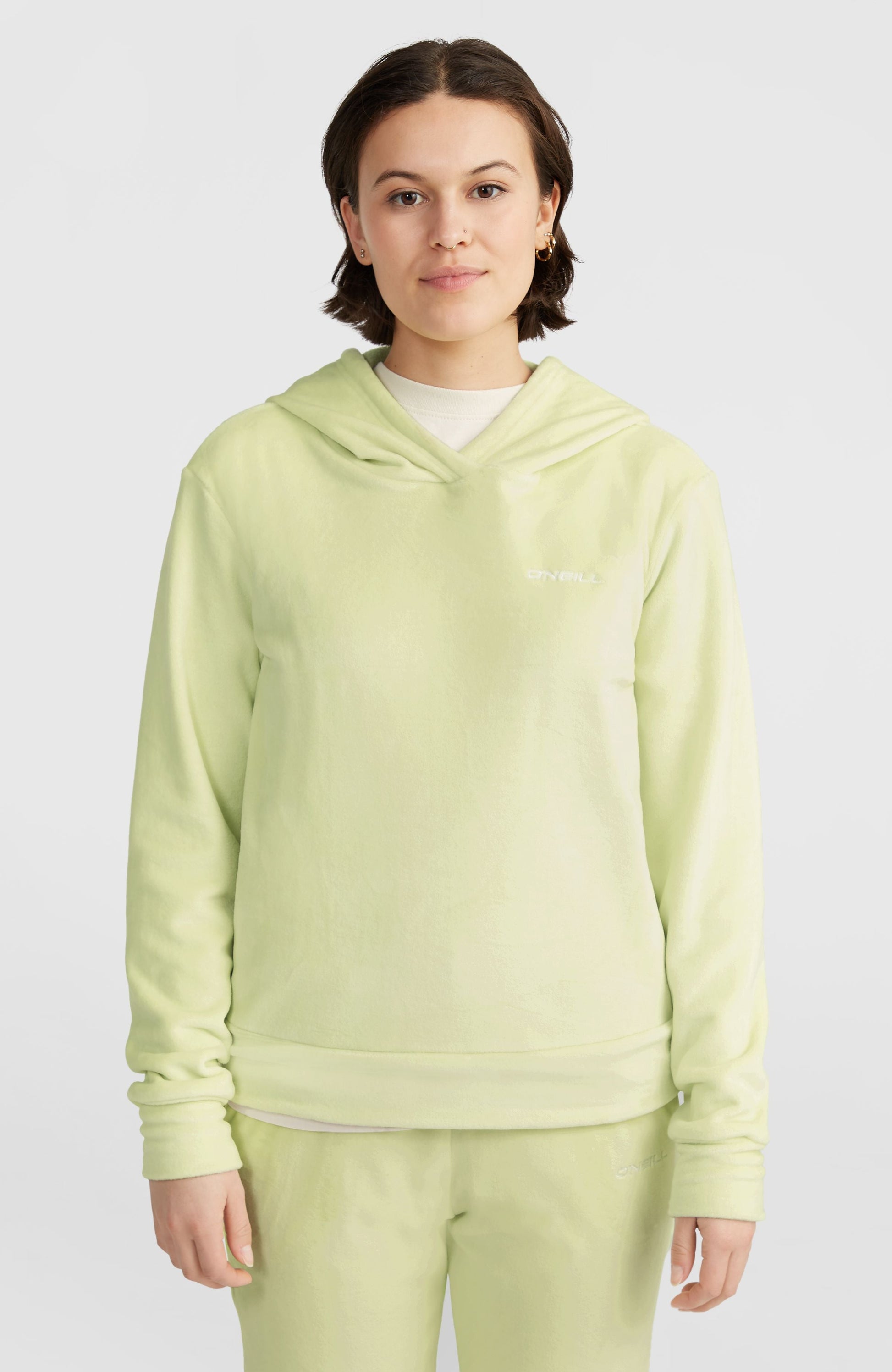 Velour Hoodie Fleece Women Lime Wash