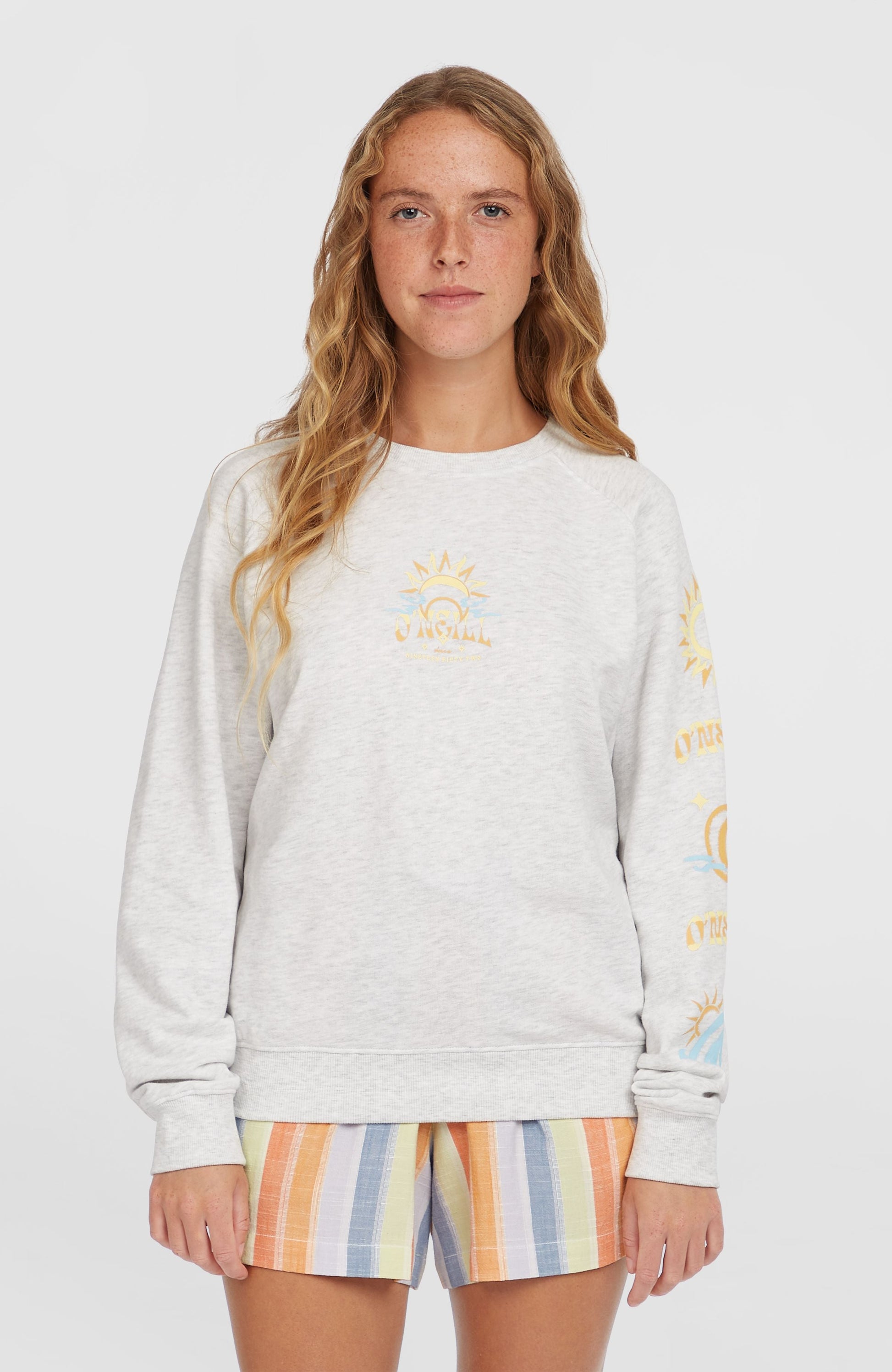 Beach Vintage Crew Sweatshirt Women White Melange