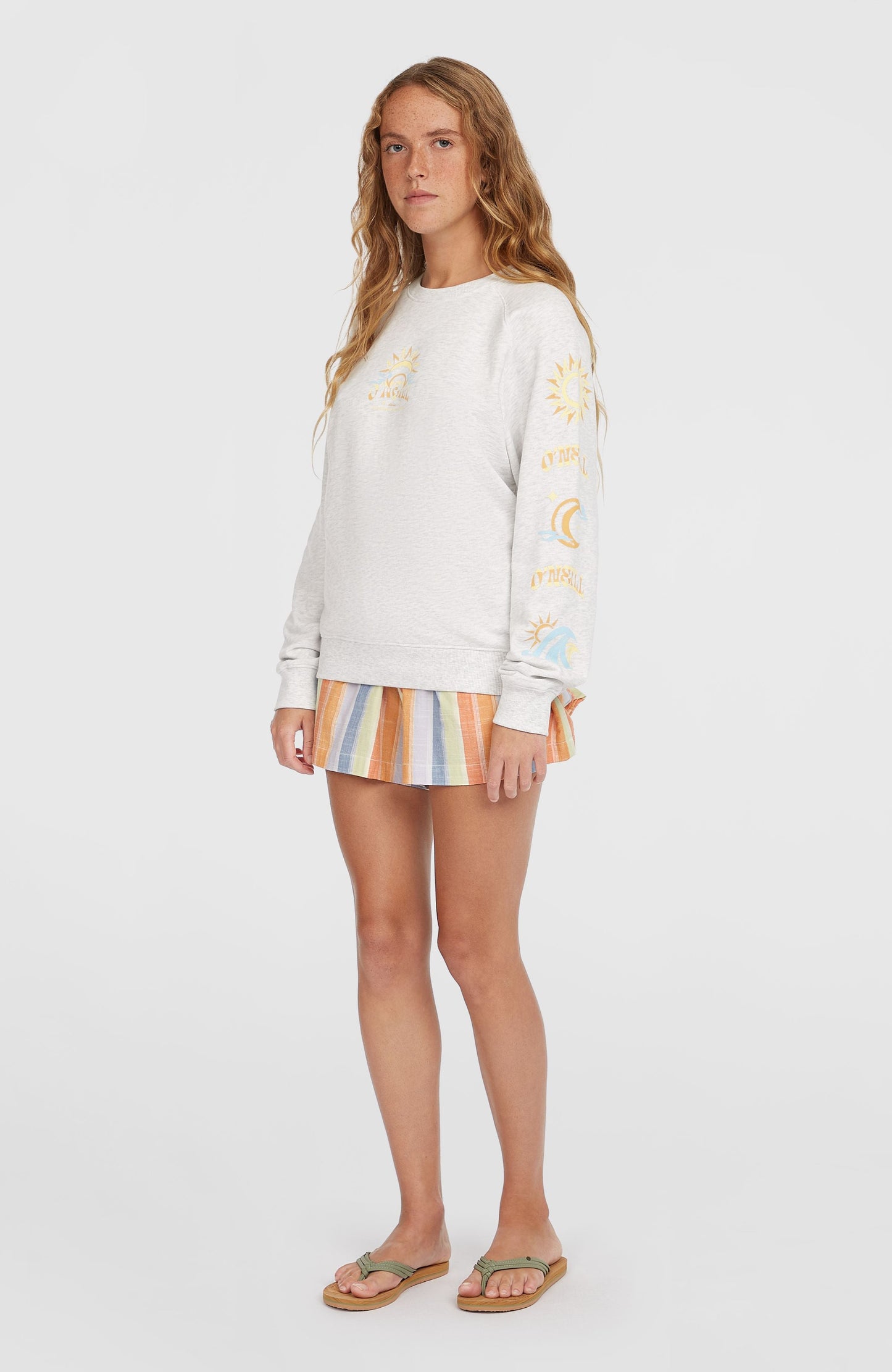 Beach Vintage Crew Sweatshirt Women White Melange