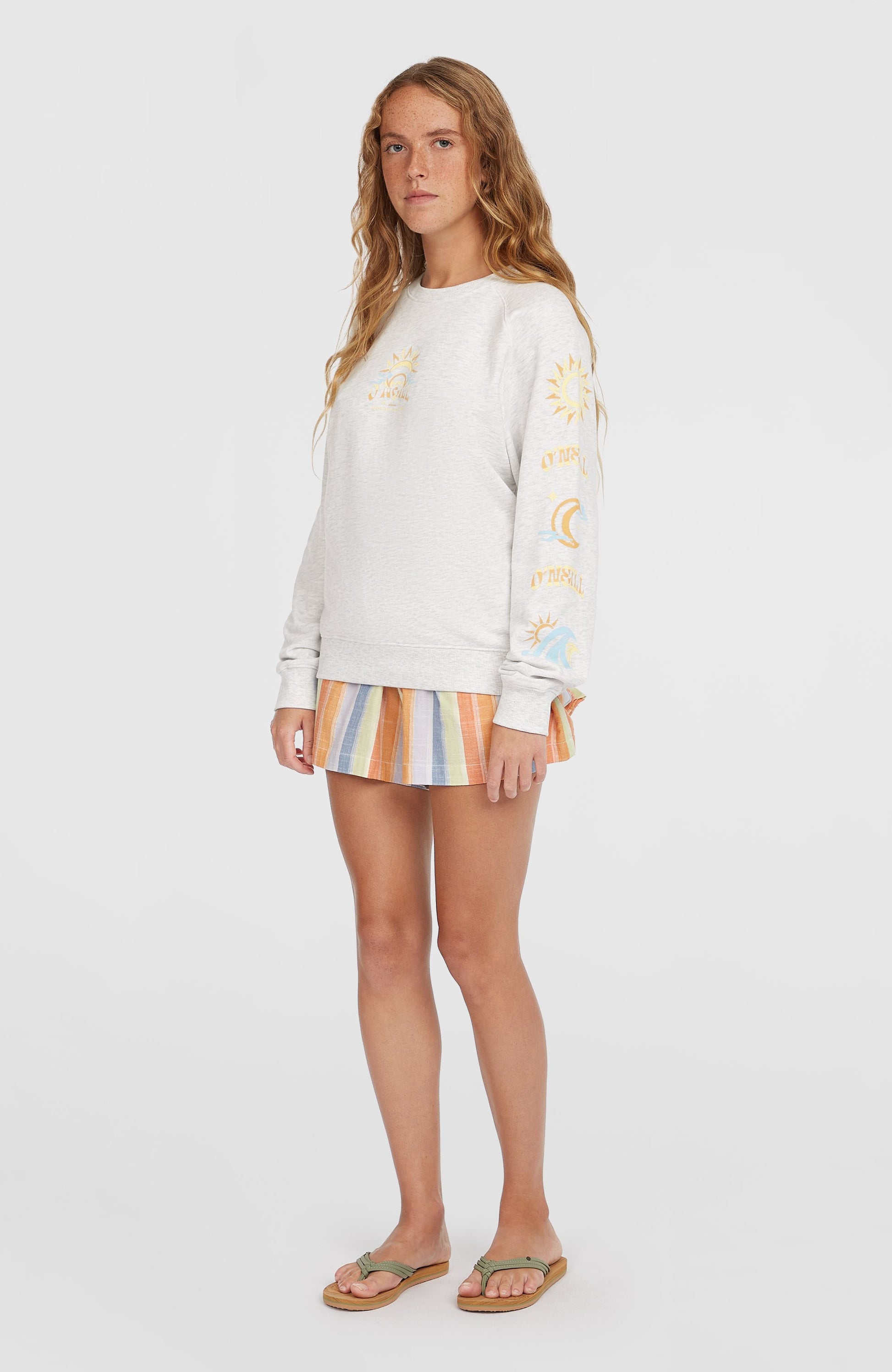 Beach Vintage Crew Sweatshirt Women White Melange