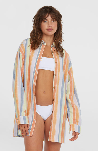 Beach Vintage Long Shirt Women Vintage Stripe