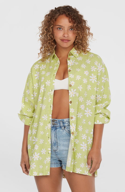 Beach Vintage Long Shirt Women Green Daisyline