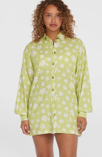 Beach Vintage Long Shirt Women Green Daisyline