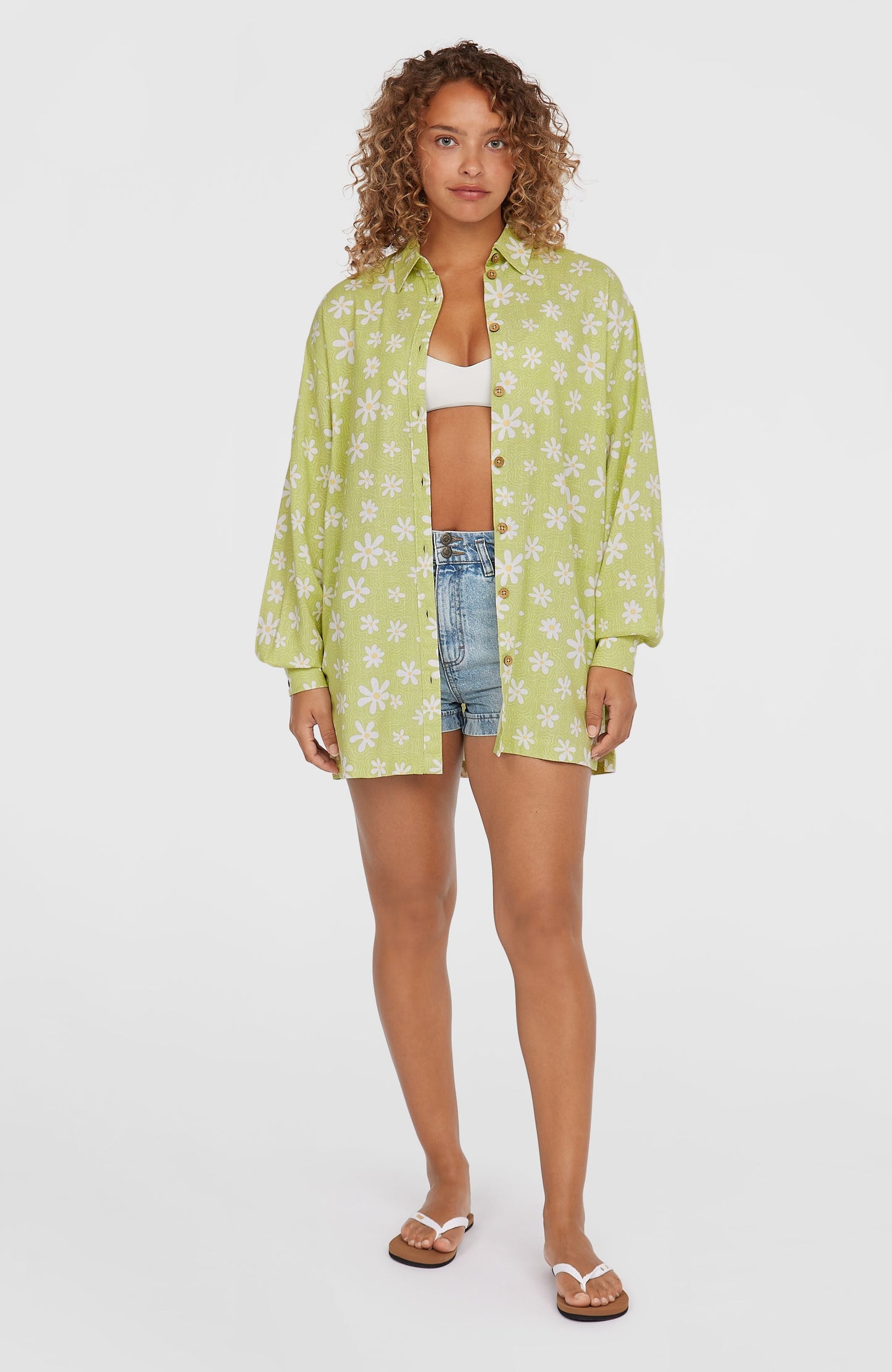 Beach Vintage Long Shirt Women Green Daisyline
