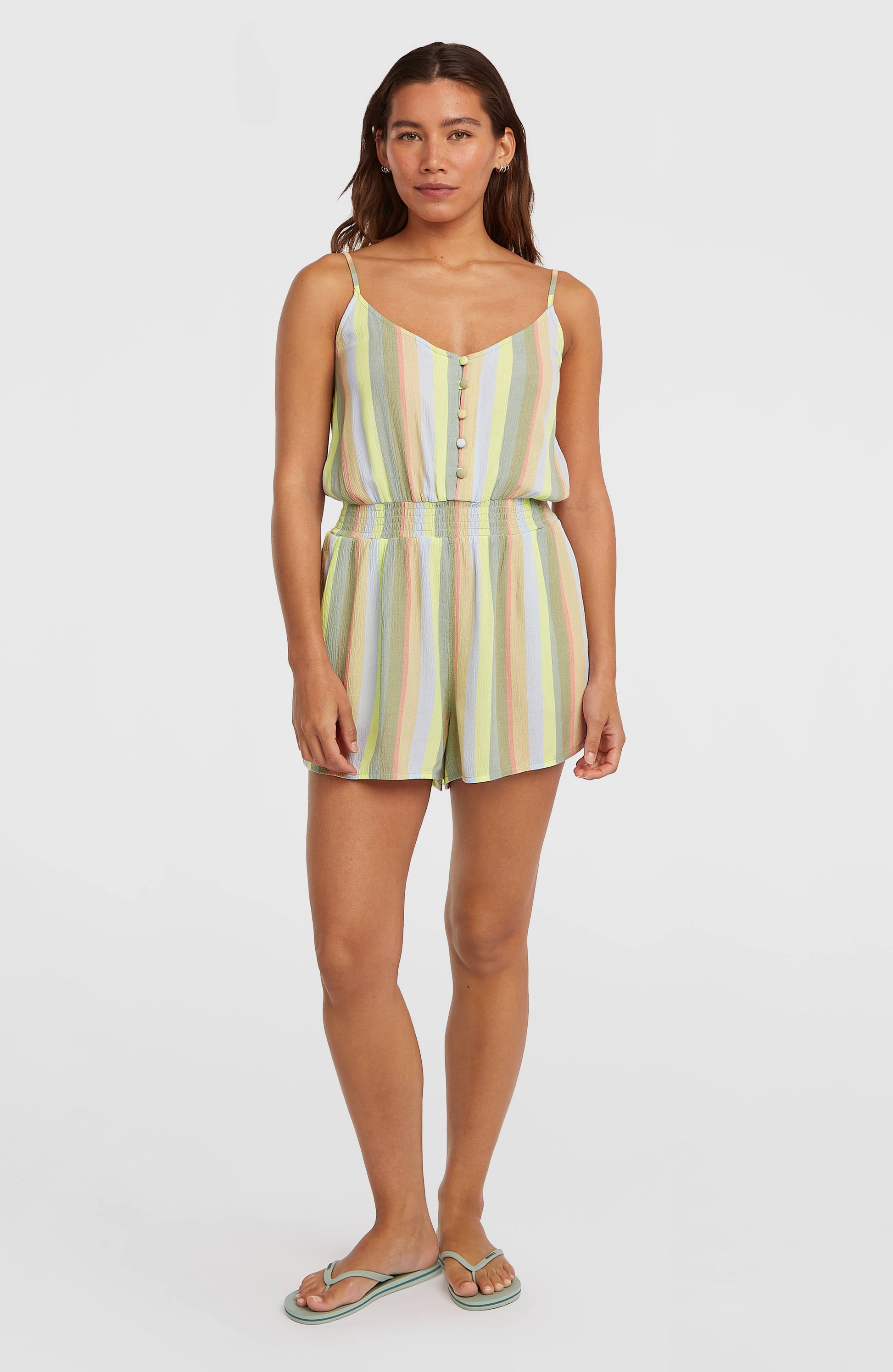 Thin Strap Buttoned Romper Women Multi Must Haves Stripe