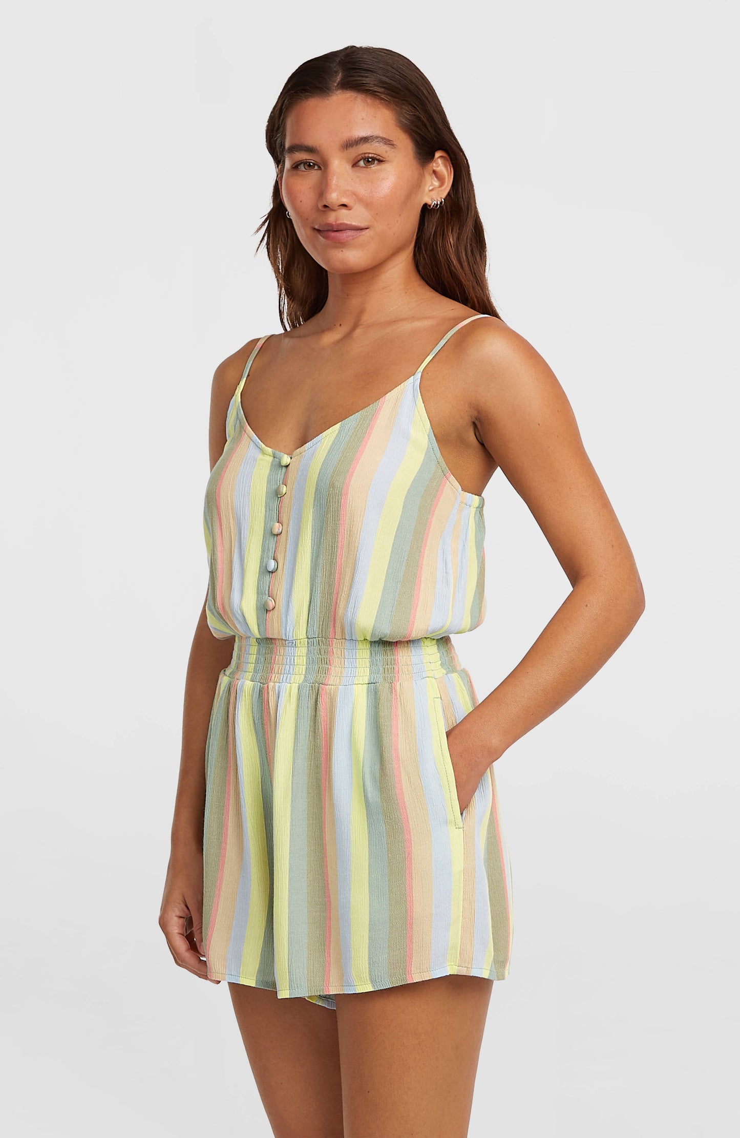 Thin Strap Buttoned Romper Women Multi Must Haves Stripe