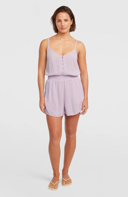 Thin Strap Buttoned Romper Women Pale Lavender