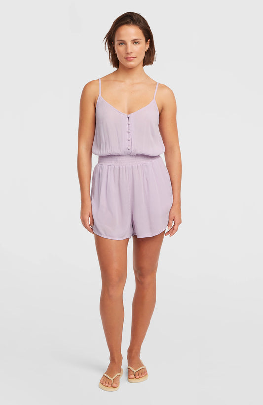 Thin Strap Buttoned Romper Women Pale Lavender