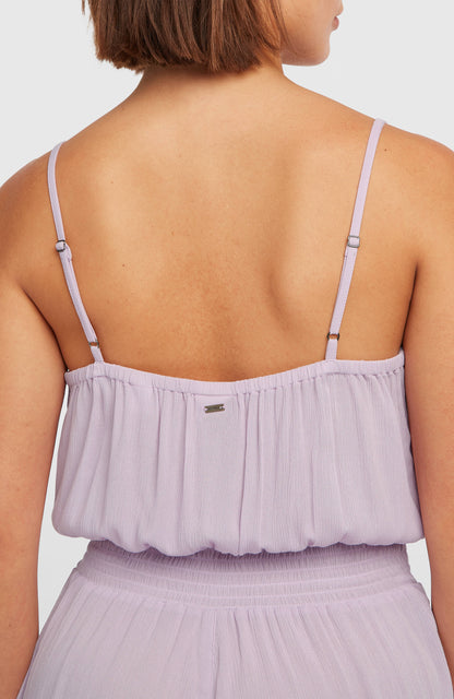 Thin Strap Buttoned Romper Women Pale Lavender