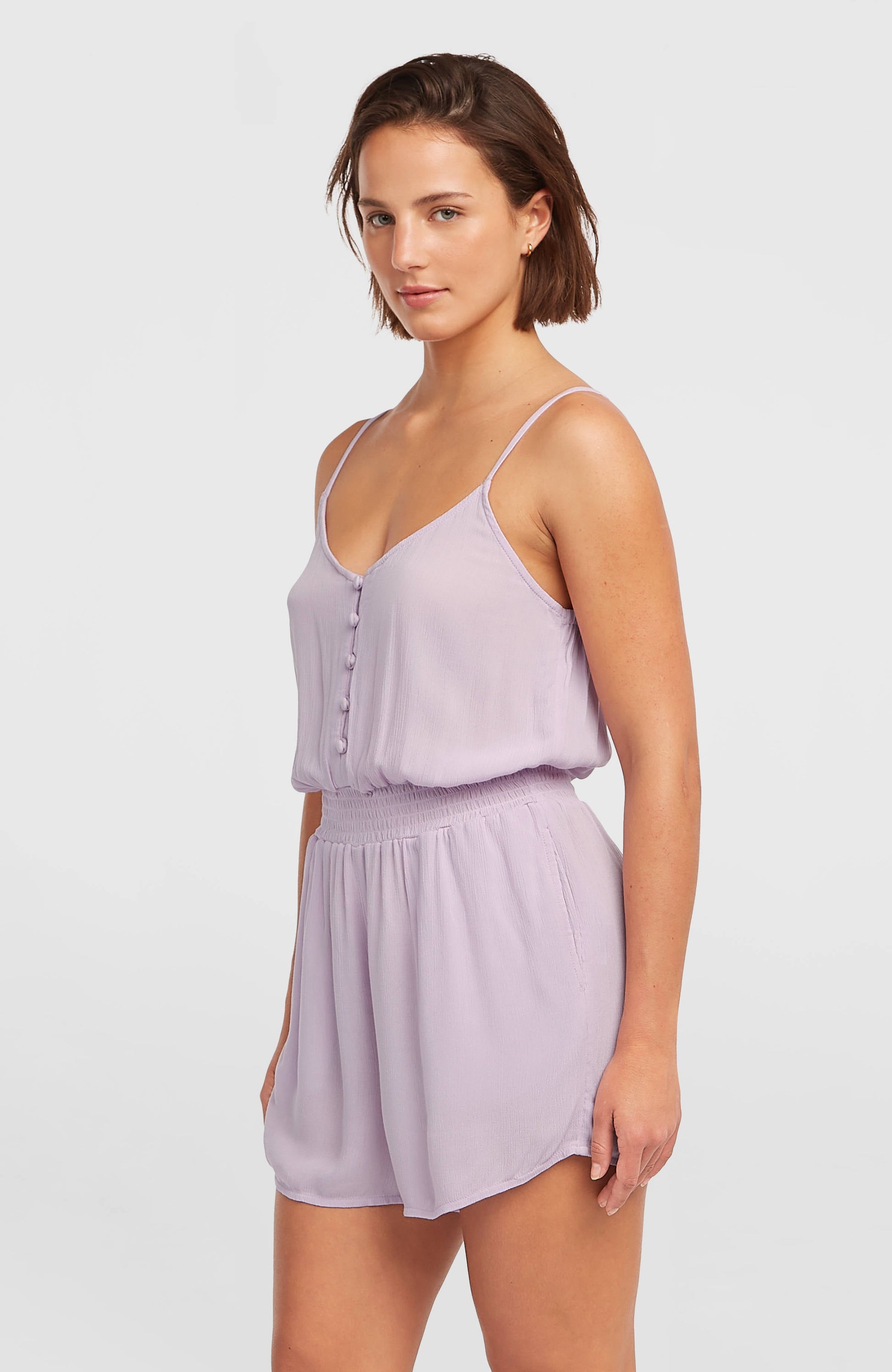 Thin Strap Buttoned Romper Women Pale Lavender