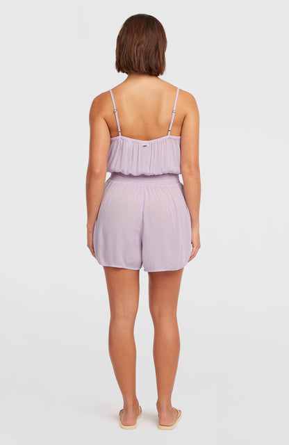 Thin Strap Buttoned Romper Women Pale Lavender