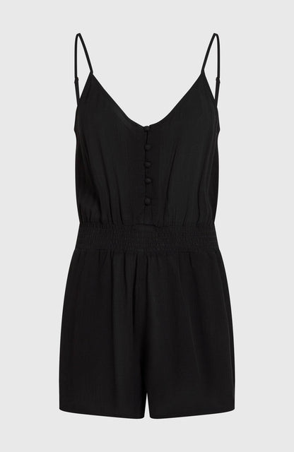 Thin Strap Buttoned Romper Women Black Out