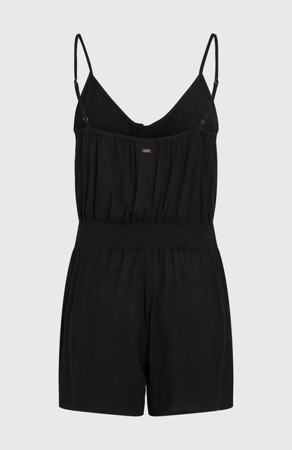Thin Strap Buttoned Romper Women Black Out