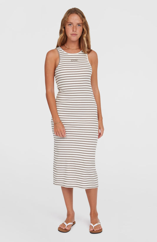 Jess Midi Rib Dress Women White Yarn Dye Stripe