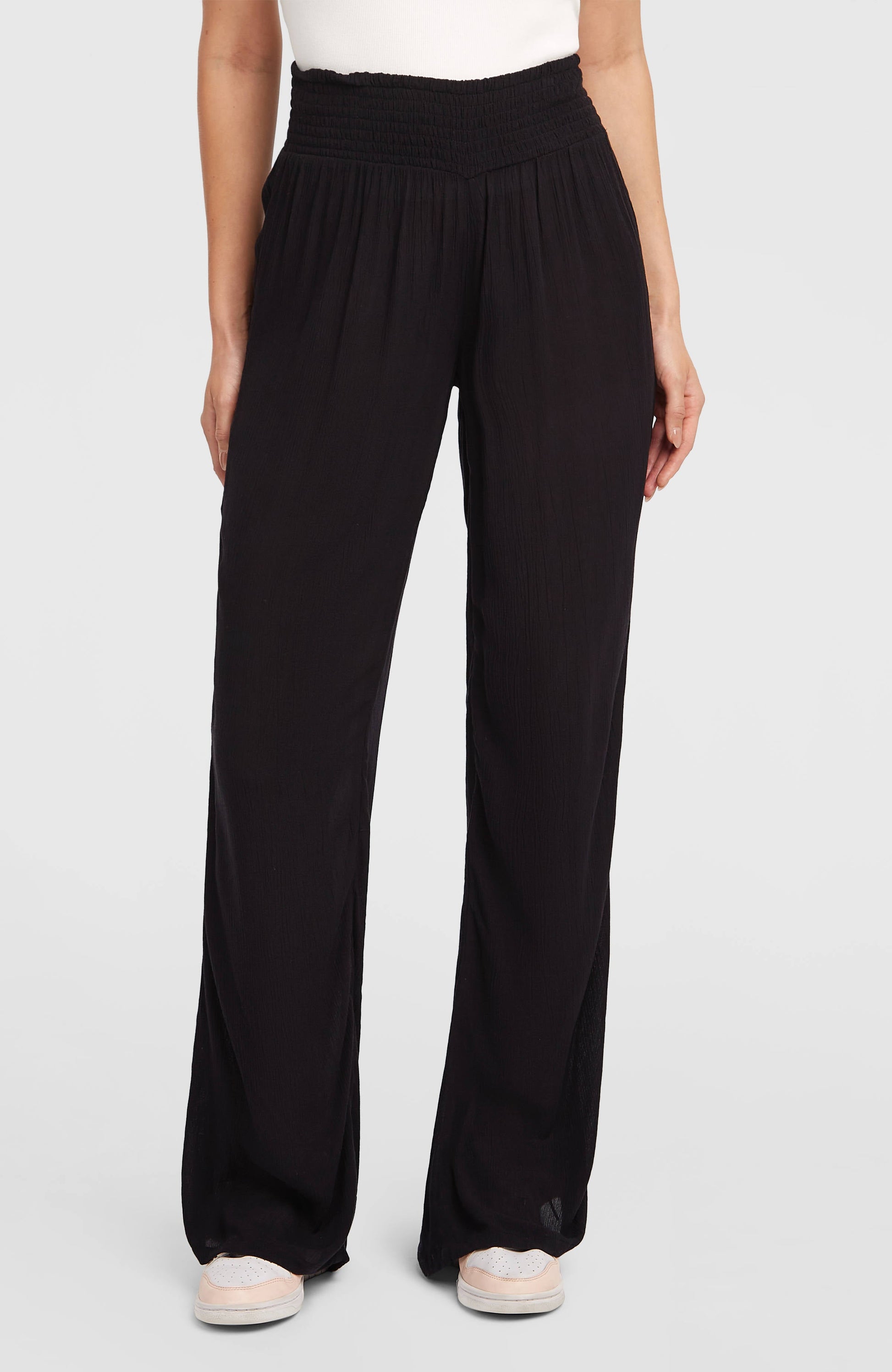 Johnny Smocked Waist Pants Women Black Out