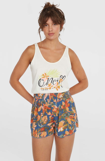 Johnny Smocked Waist Shorts Women Blue Painted Tropics