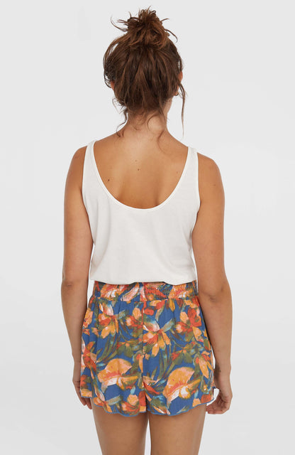 Johnny Smocked Waist Shorts Women Blue Painted Tropics