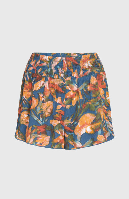 Johnny Smocked Waist Shorts Women Blue Painted Tropics