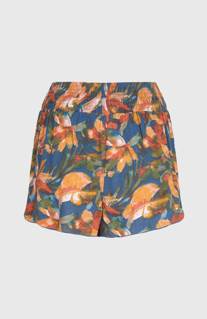 Johnny Smocked Waist Shorts Women Blue Painted Tropics