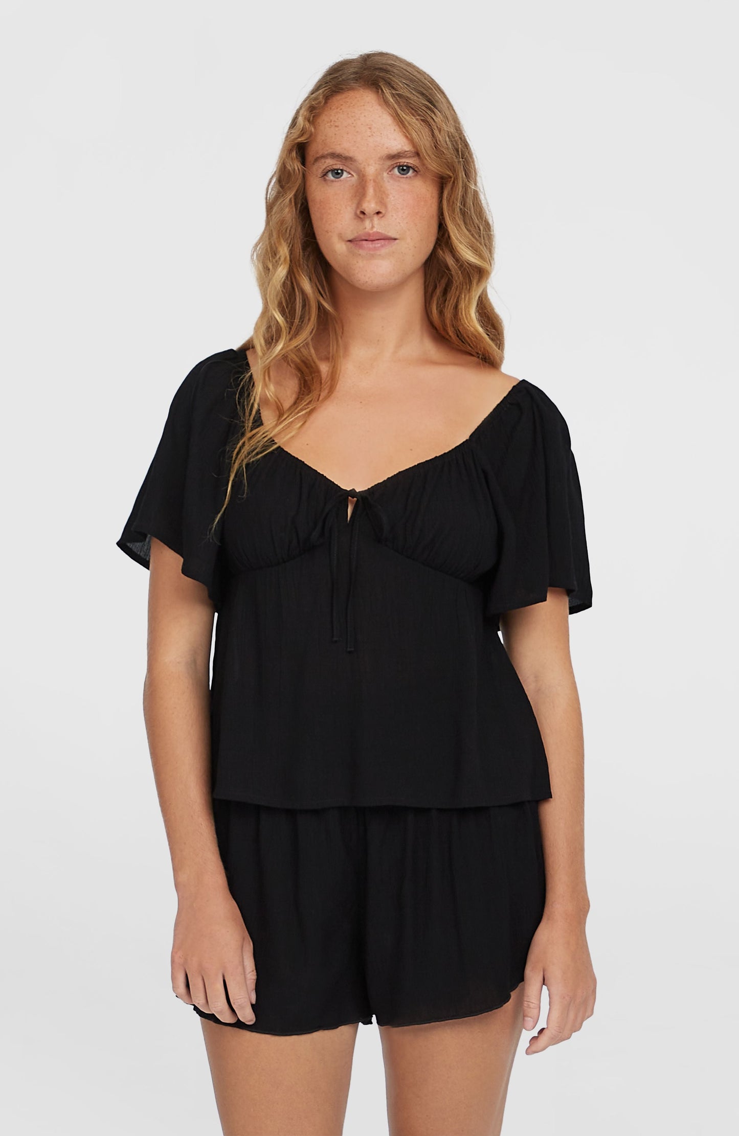 Johnny Smocked Waist Shorts Women Black Out