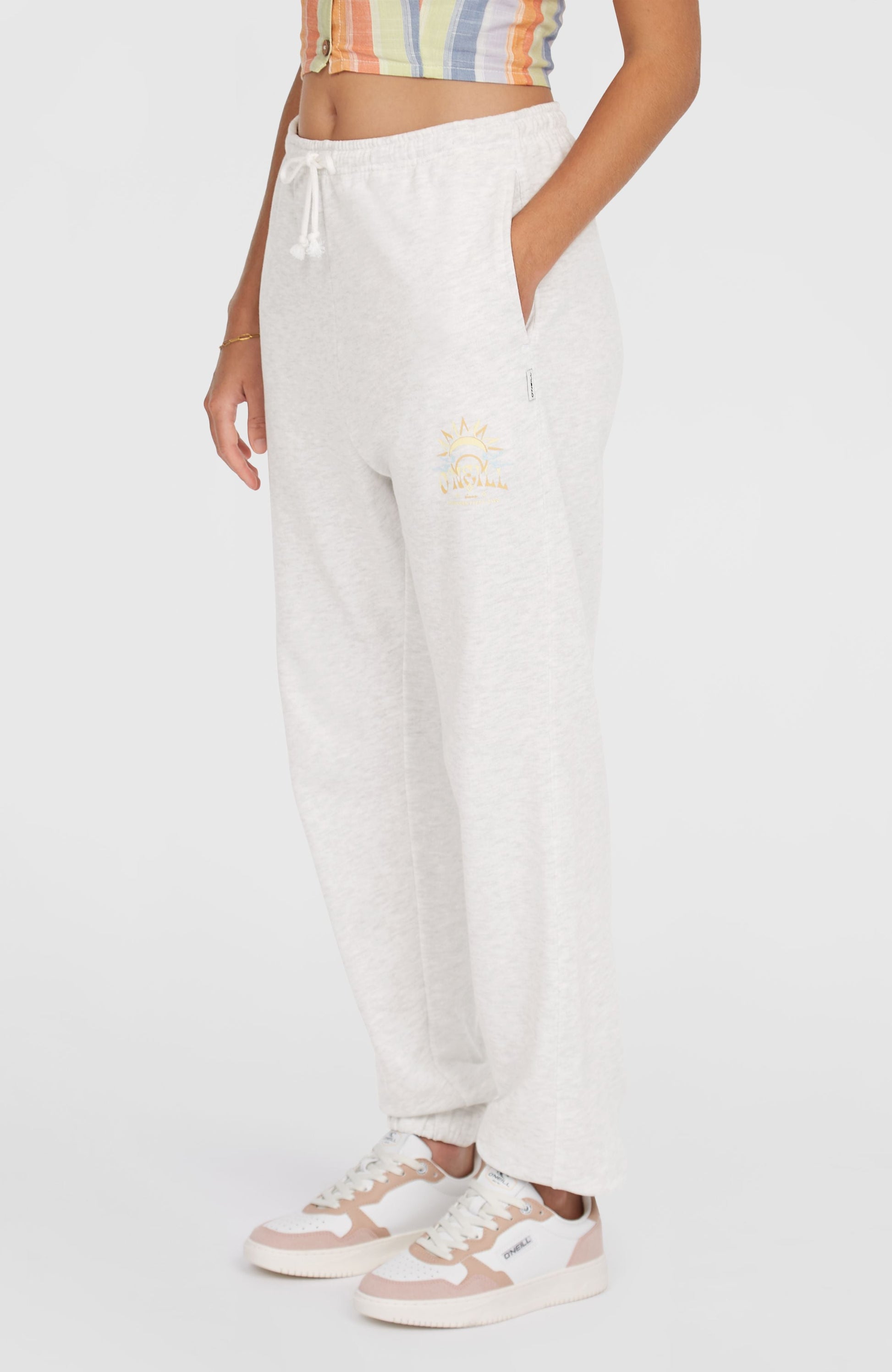 Beach Vintage Sweatpants Women White Melange