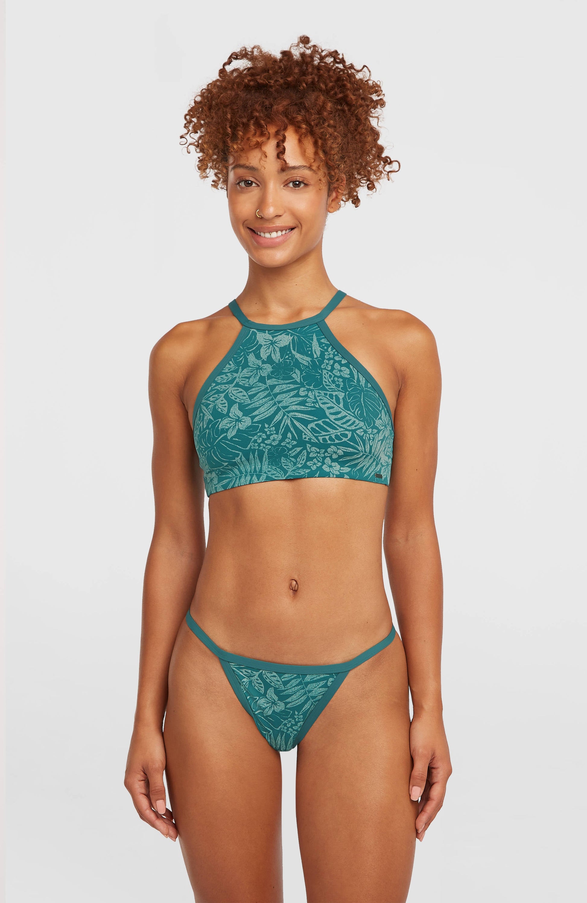 High-Neck Bikini Set Women Green Island Sky