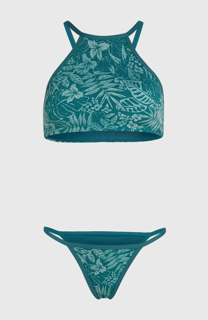 High-Neck Bikini Set Women Green Island Sky