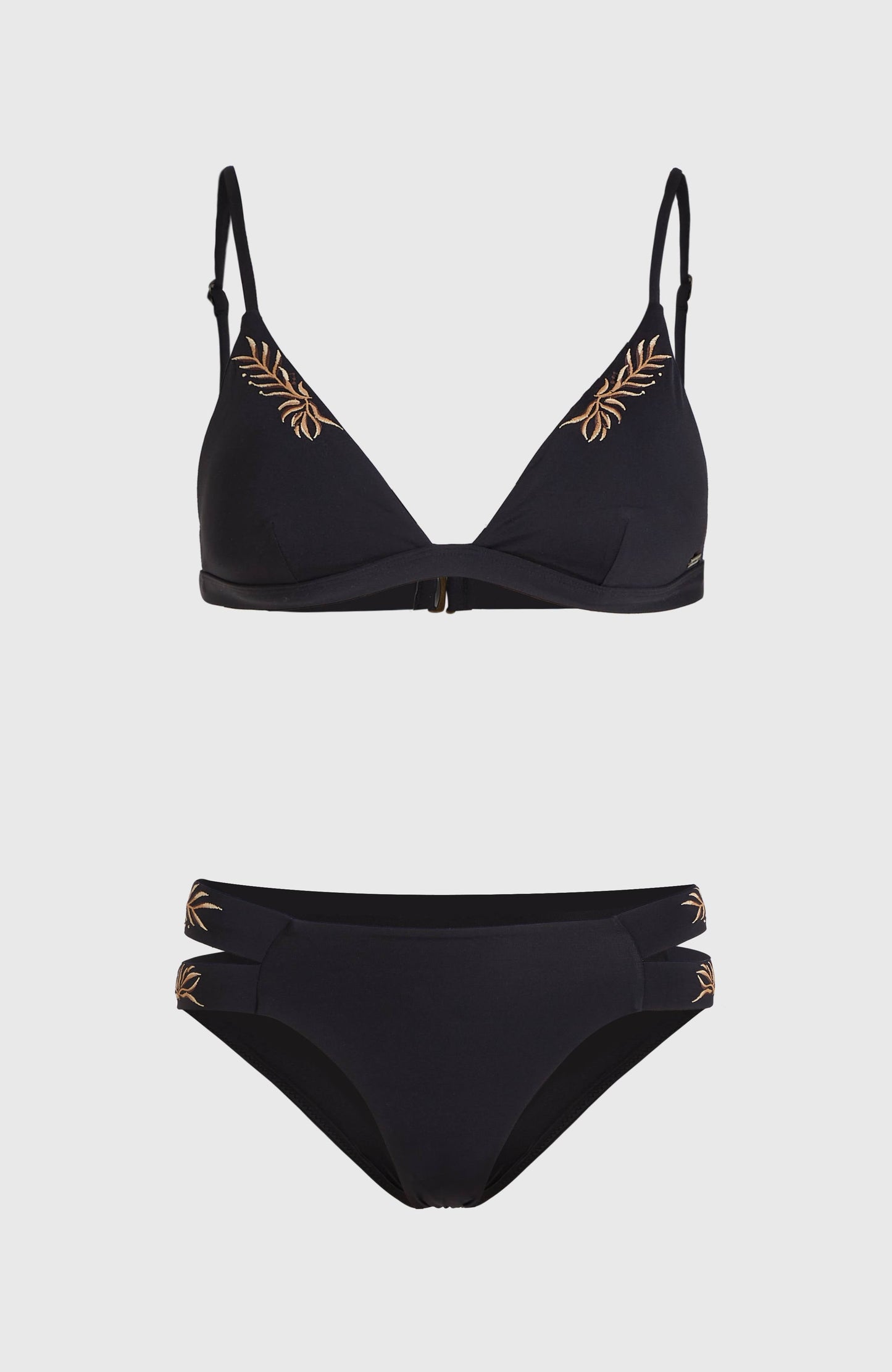 Seaside Boulder Embroidery Bikini Set Women Black Out