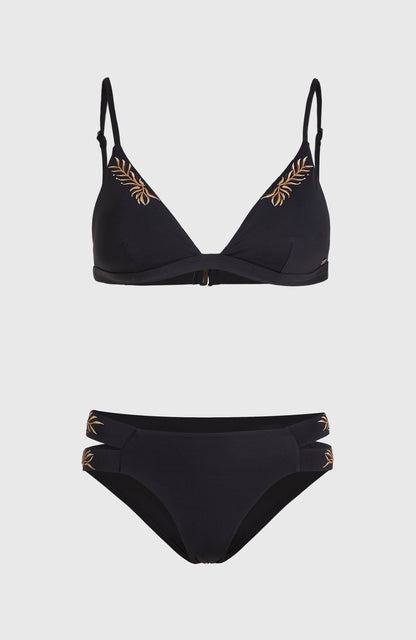 Seaside Boulder Embroidery Bikini Set Women Black Out