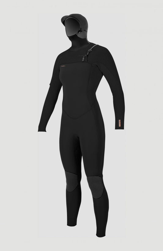 Hyperfreak Plus 5/4mm Chest Zip Full Wetsuit with Hood Women|Wetsuits BLACK/BLACK
