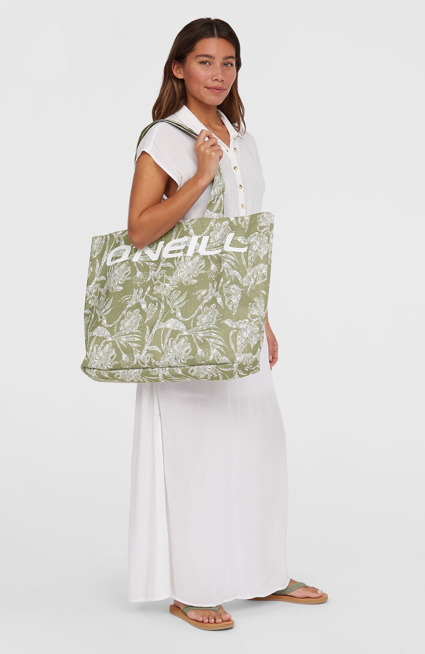 Coastal Print Tote Bag Women Green Textured Jungle