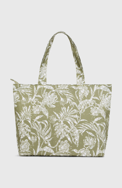 Coastal Print Tote Bag Women Green Textured Jungle