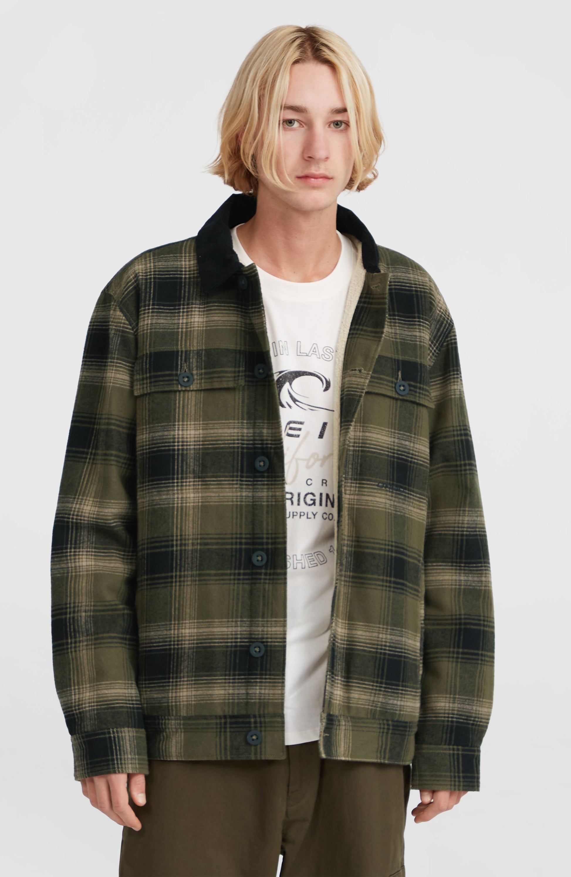 Fleece-Lined Jacket Men Green Check Small