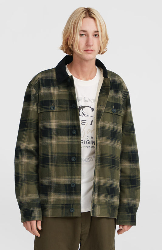 Fleece-Lined Jacket Men Green Check Small