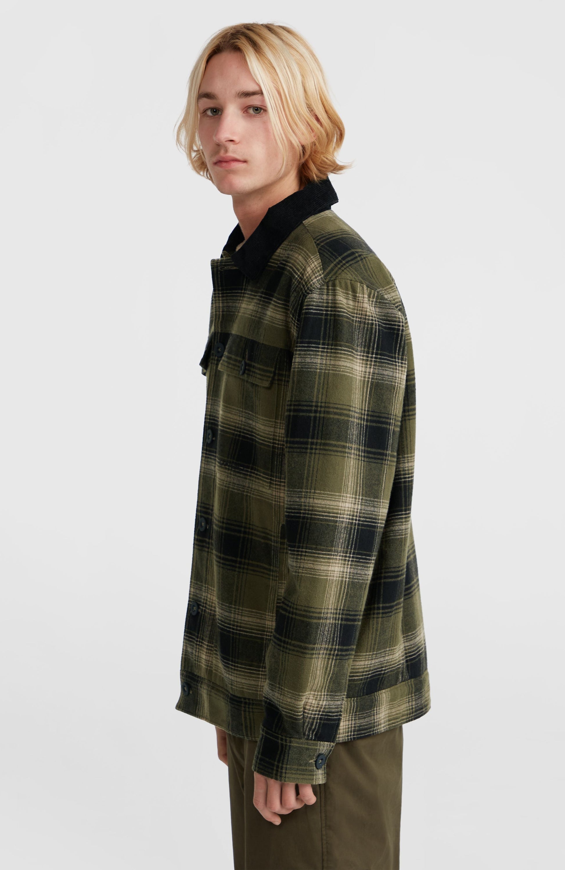 Fleece-Lined Jacket Men Green Check Small