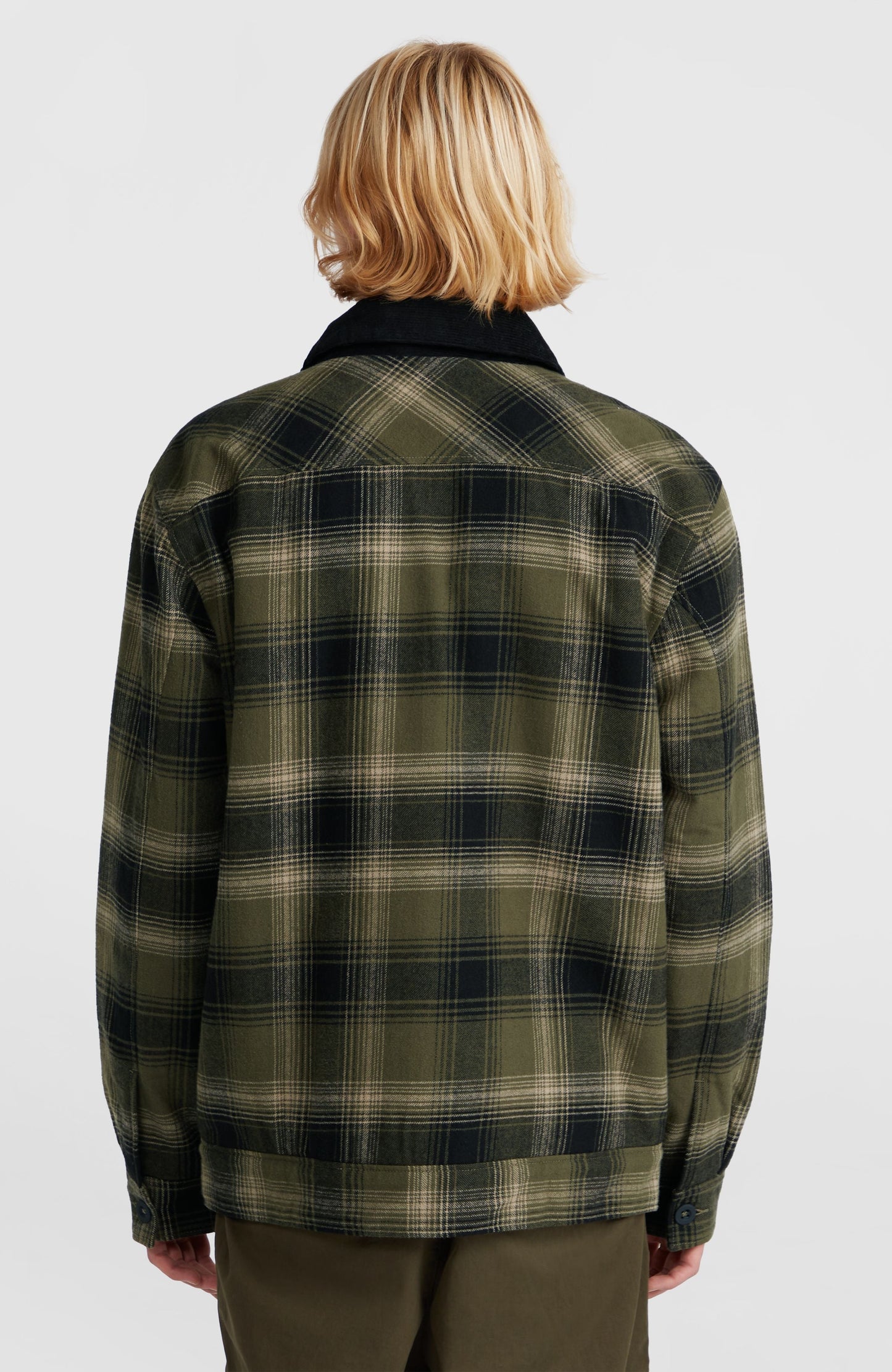 Fleece-Lined Jacket Men Green Check Small