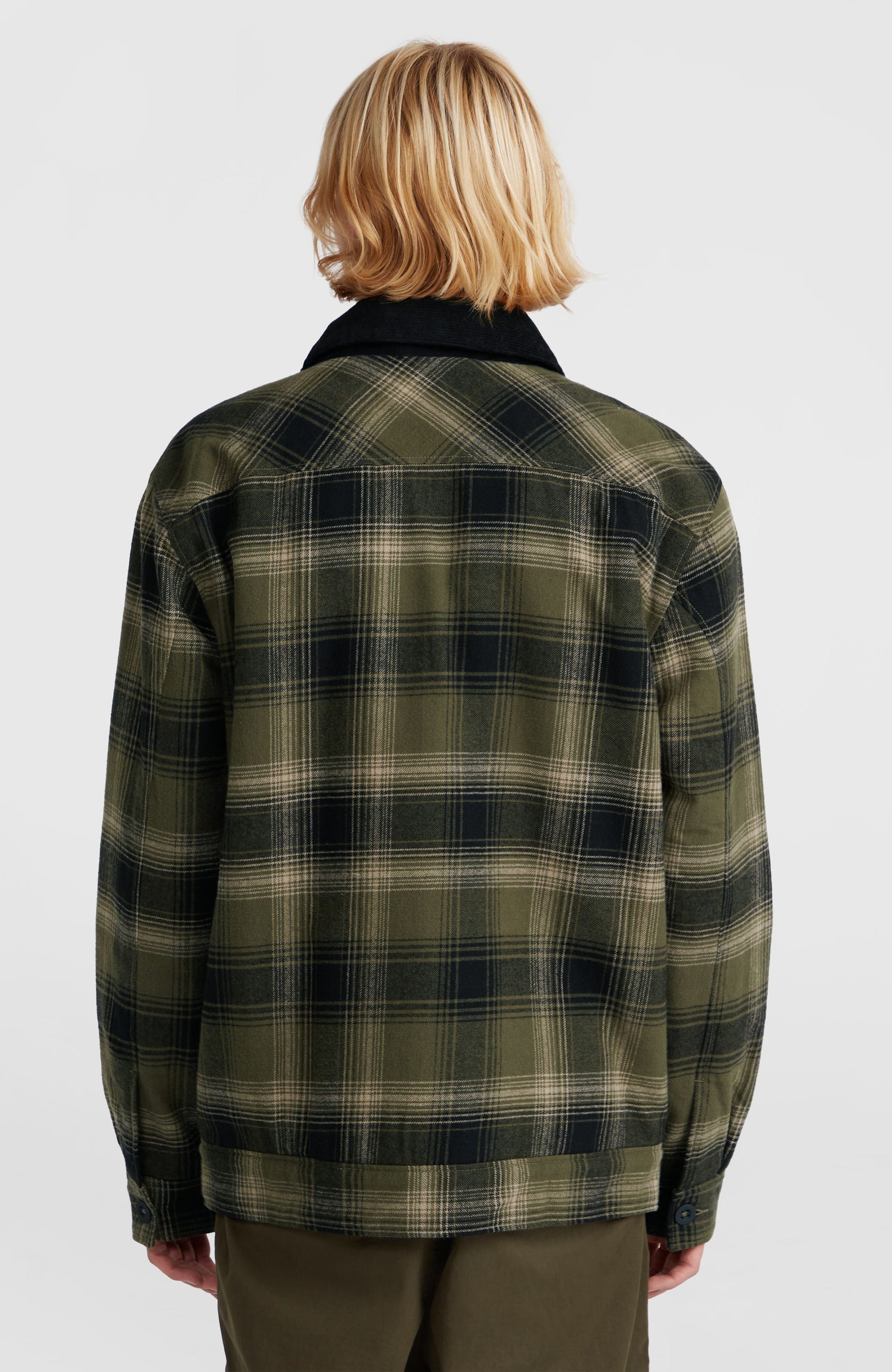Fleece-Lined Jacket Men Green Check Small