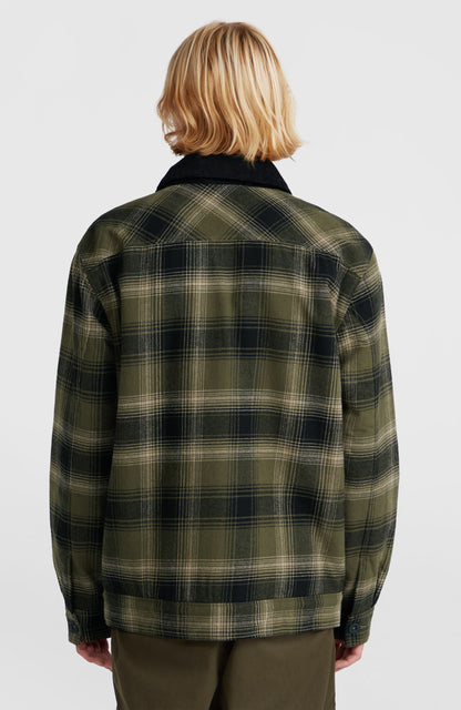 Fleece-Lined Jacket Men Green Check Small