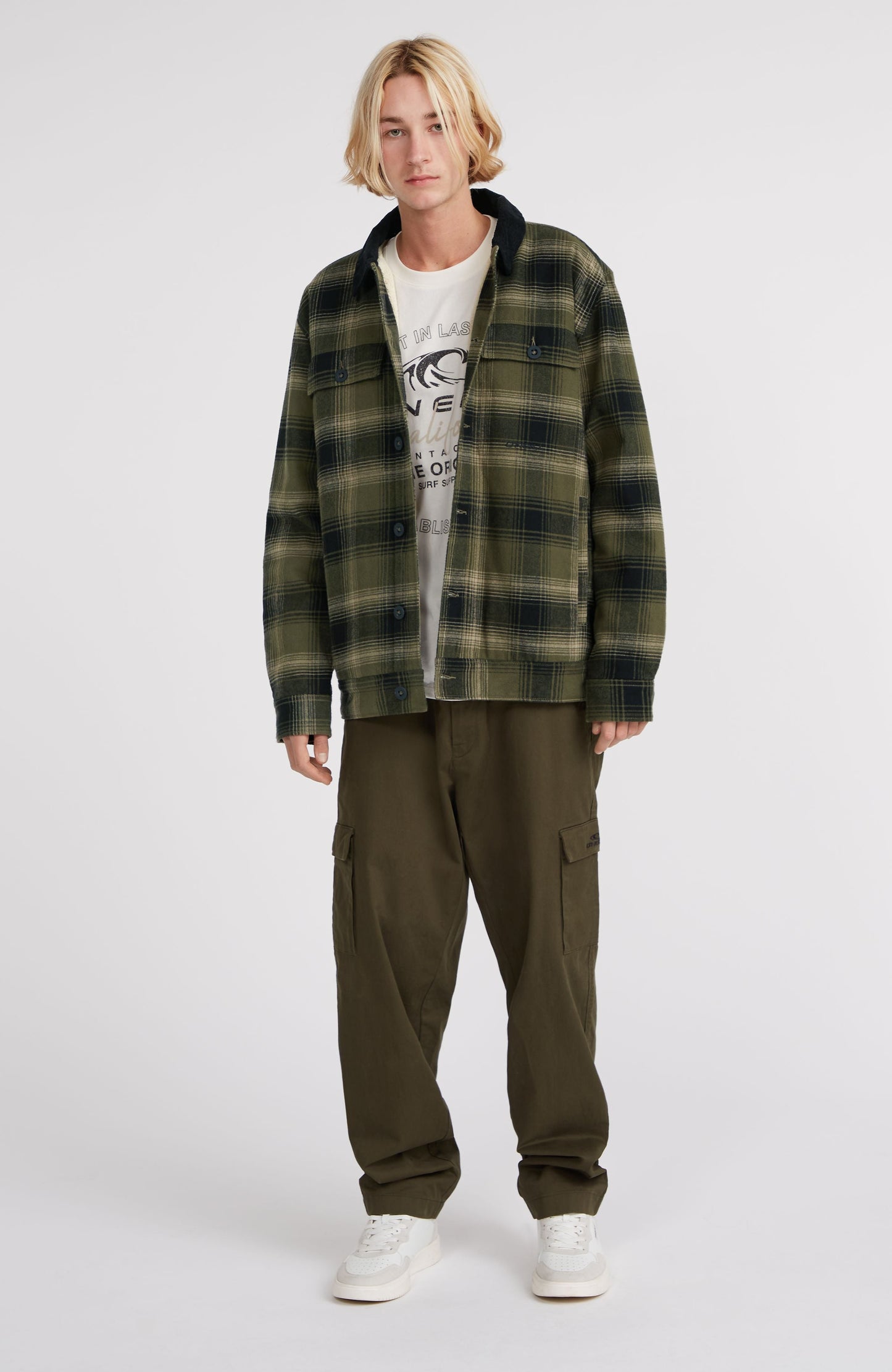 Fleece-Lined Jacket Men Green Check Small