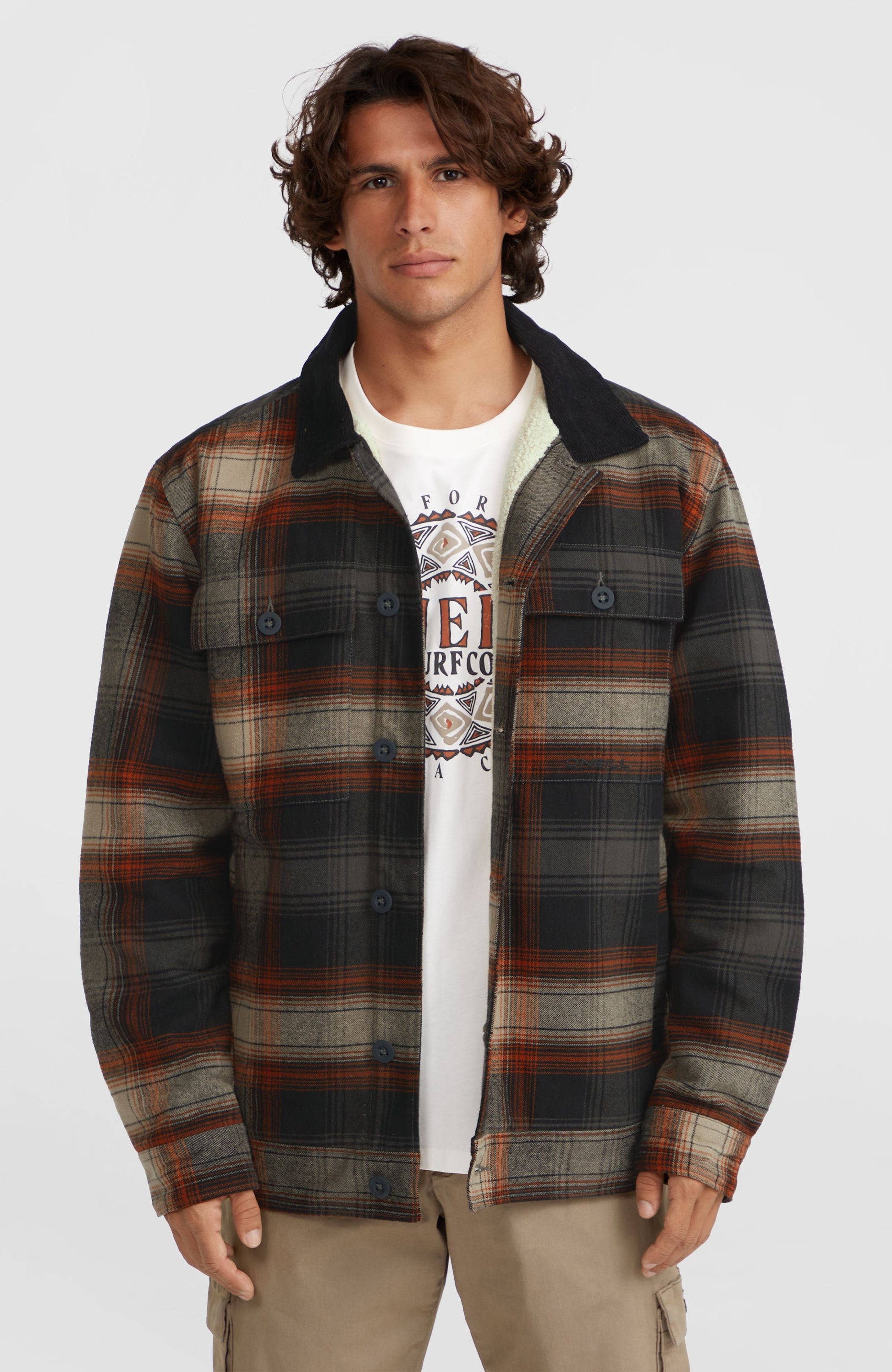 Fleece-Lined Jacket Men Grey Check Small