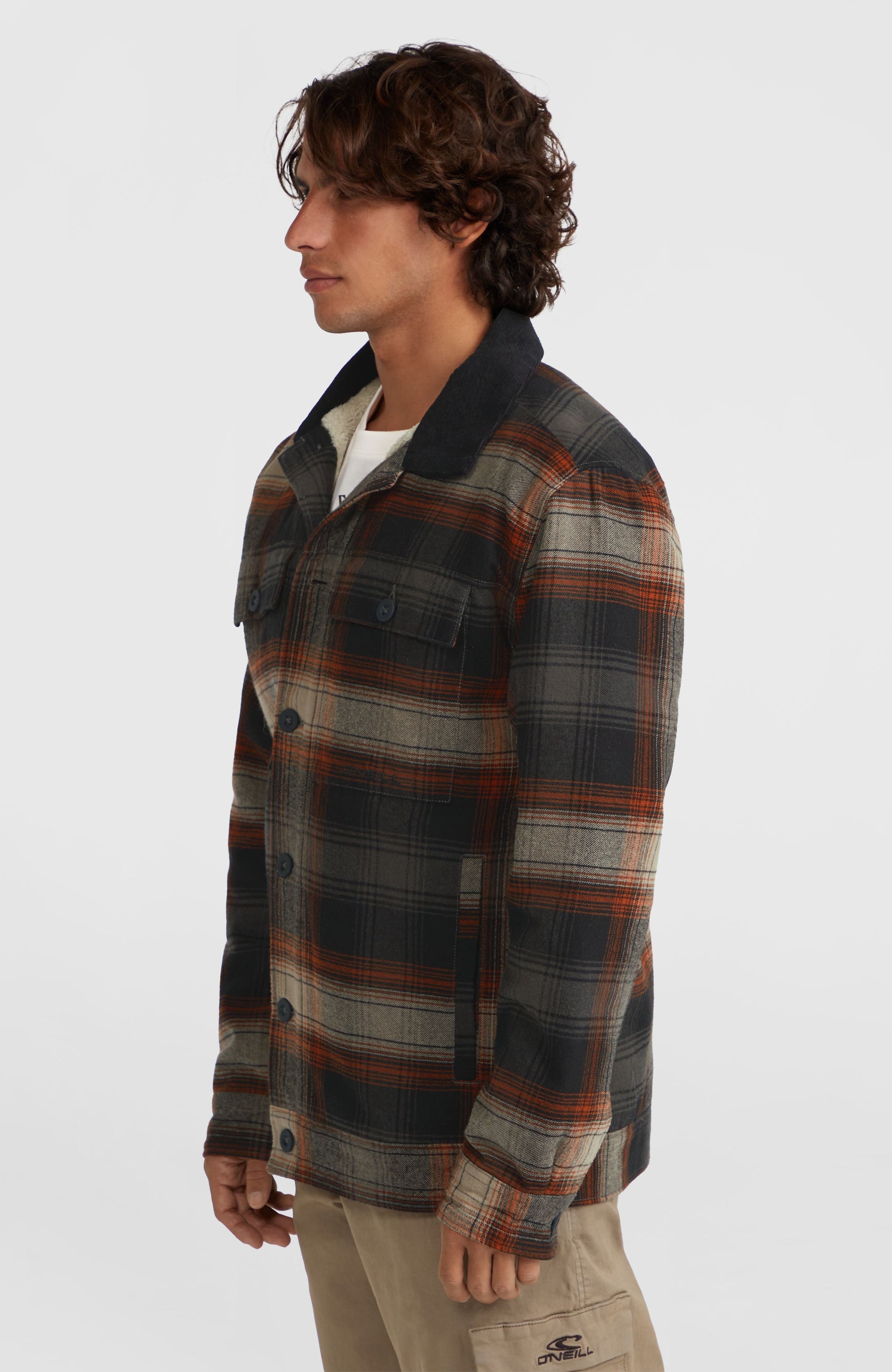 Fleece-Lined Jacket Men Grey Check Small