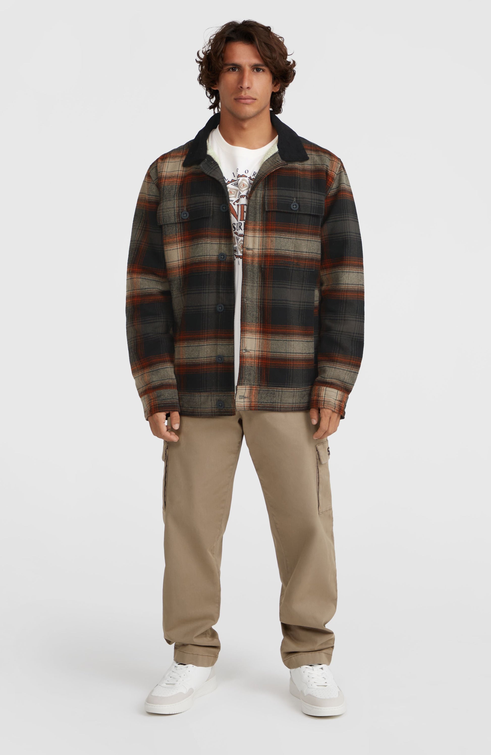 Fleece-Lined Jacket Men Grey Check Small